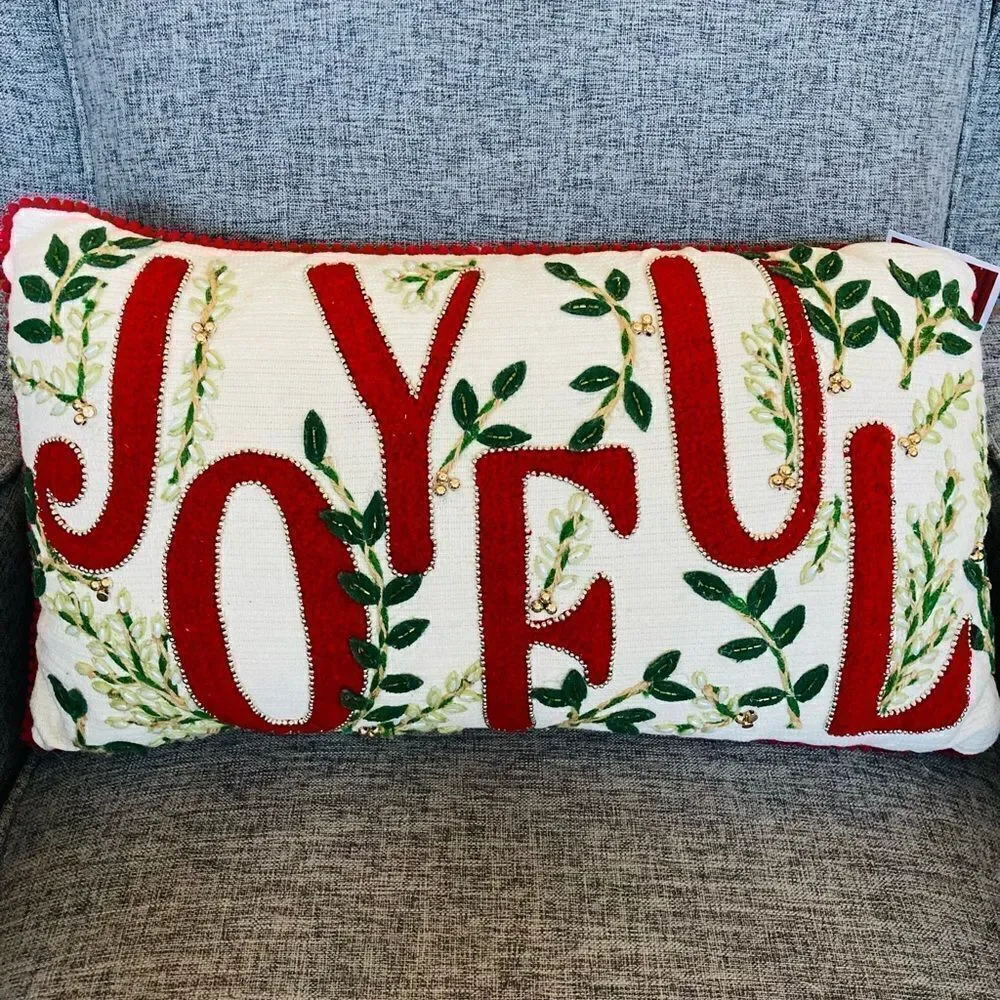 Christmas Joyful Large Embellished Beaded Throw Pillow